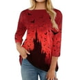 thumbnail image 5 of WTOBBY Women's Fall Fashion Essential 3/4 Sleeve Round Neck Halloween Print Casual T-Shirt Top for Holiday Parties and Everyday Outfits,Red 2XL, 5 of 6