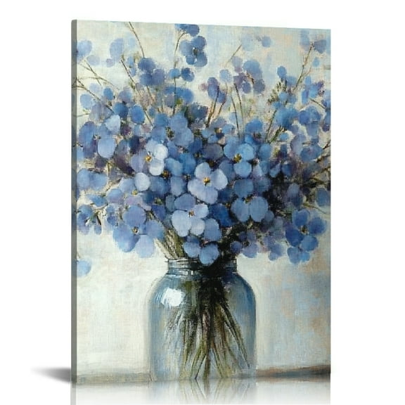 ZFLMY Blue Flowers Ready to Hang Wall Art Canvas Print Home Decor Living Room Bathroom Bedroom Office 12x16/16x20 Inches 12x16in