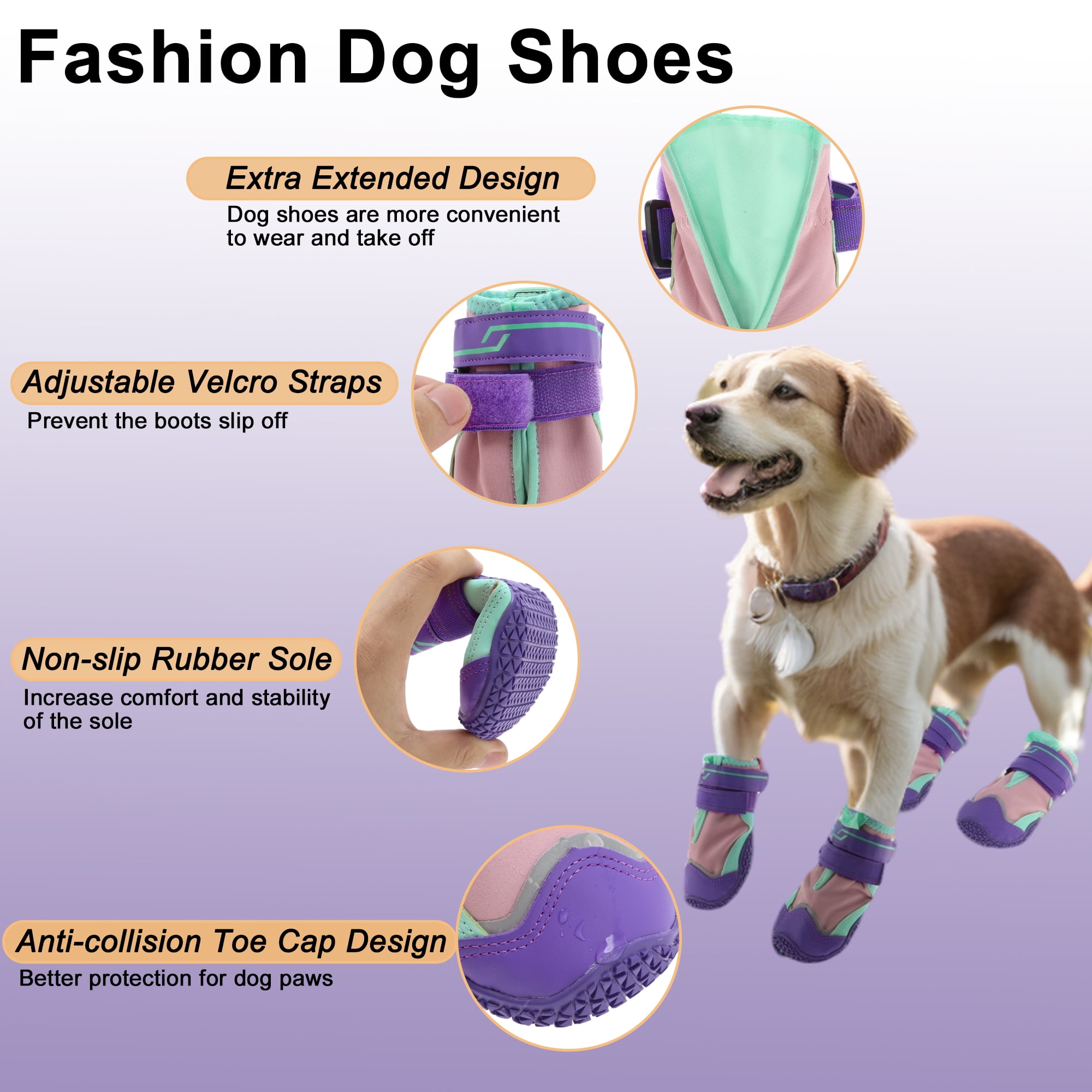 Unique Bargains 4pcs Dog Shoes Waterproof Anti Slip Boots Protectors 2.75" Purple