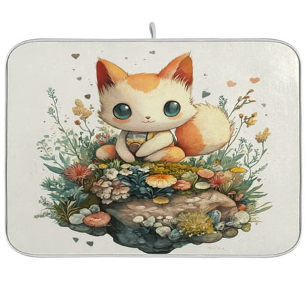 

Kitchen Drying Mat 16x18In Drying Dish Mat Dish Drying Mats Kitchen Countertop Multi-Function Drain Drying Mat Kitchen Table Beautiful Little Orange Fox
