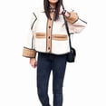 thumbnail image 3 of Jackets for Women Cropped Light-Weight Quilted Puffer Long Sleeves Jacket Colorblock Coat Biker Jacket Apricot Color L, 3 of 8