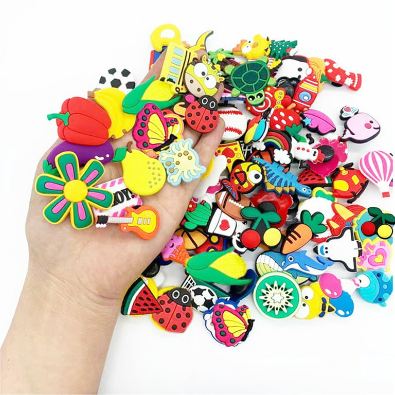 100pcs Colorful PVC Different Unisex-Adult Shoe Charms for Shoe Decoration Beads and Stones for Jewelry Making Elastic Cord for Jewelry Bead Kits for