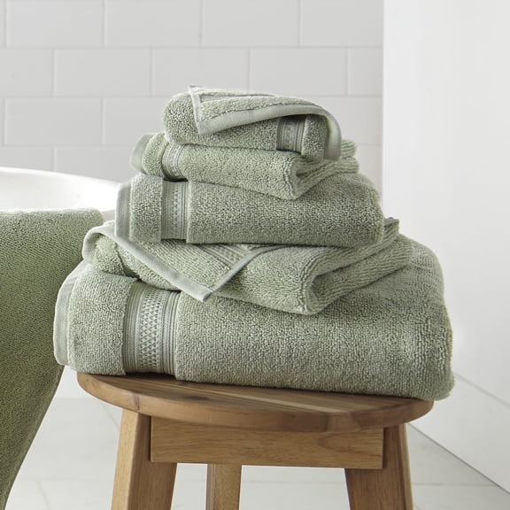 WelHome 100% HYGROCOTTON® 6-Piece Solid Soft Towel Set, Cameo Green, 600 GSM, 2 Large Bath Towels 30" x 56", 2 Hand Towels, 2 Washcloths, Absorbent & Plush Bathroom Towels
