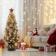 thumbnail image 6 of 4.5ft Christmas Tree 2 Set with 200 Warm White LED Lights Pre Lit Snow Flocked Christmas Tree with Snowflake Potted Base Artificial Xmas Tree with Red Berries for Home Entrances, 6 of 7