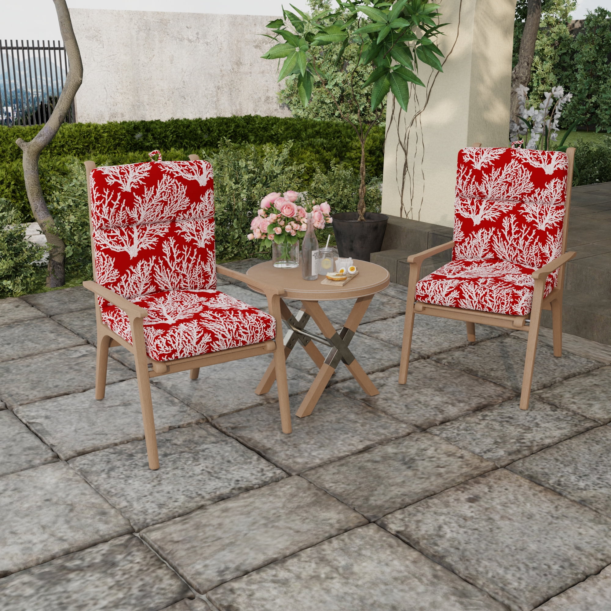 Jordan Manufacturing 44" x 22" Seacoral Red Nautical Rectangular Outdoor Chair Cushion with Ties and Hanger Loop