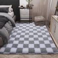 thumbnail image 3 of ZENELESS Checkered Fluffy Area Rugs for Living Room,4x6 Soft Plush Carpet for Bedroom Bedside Kids Teen Dorm Nursery Home Decor,White and Light Gray, 3 of 7