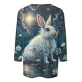 thumbnail image 4 of lcziwo Prime By Hour Women's 3/4 Sleeve Shirts Easter Eggs Graphic Tees Shirt Casual Round Neck Pullover Blouses Cute Rabbit Print Tunic Tops Multicolor L, 4 of 6