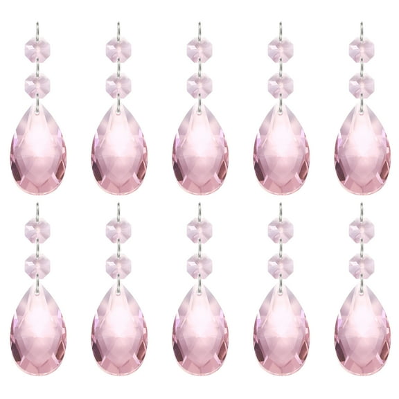 Uxcell Teardrop Crystal Chandelier Pendants Beads, 10 Pack 85mm Length 38mm Chandelier Prisms Parts Ornaments Hanging Beads for DIY Arts Crafts Decoration, Pink