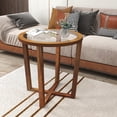 thumbnail image 2 of Gymax 2 Pcs Table d'Appoint Ronde Moderne avec Dessus en Verre Trempé Transparent Pieds en Bois Massif, 2 of 10