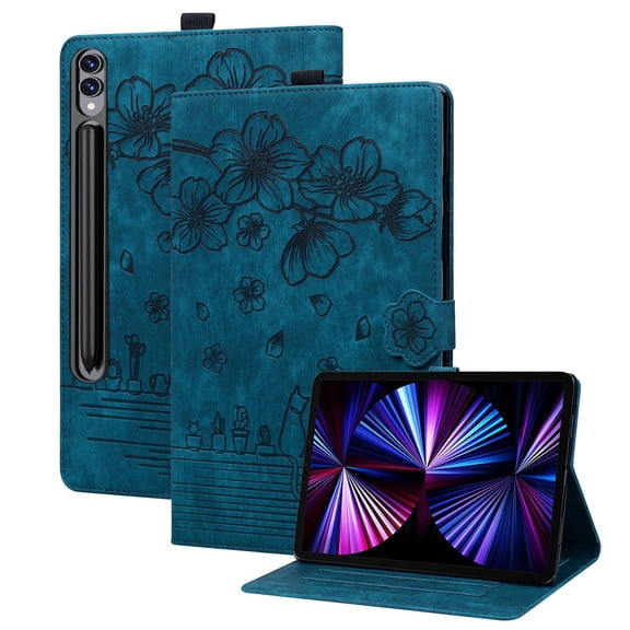 FJLBDE Case for Samsung Galaxy Tab S10 FE /FE Plus 13.1 inch SM-X620/X626B with Stand, Card Slot, Embossed Cat PU Leather Cover, Blue