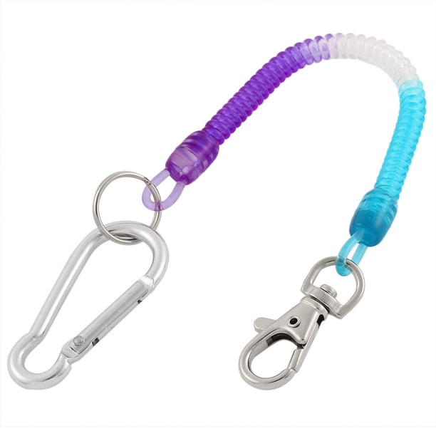 Silver Tone Carabiner Hook Lobster Clasp Spring Stretchy Coil Key Chain Cord