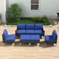 thumbnail image 2 of POCASSY Outdoor Sectional Set with 3 Seater Sofa, Chair and Ottoman, All Weather Wicker Patio Rattan Set with Thick Cushions for Balcony, Porch, Garden, Blue, 2 of 7