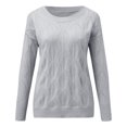 thumbnail image 2 of Abrigo de trinchlargo Suéter de manga hueca para mujer, suéter de cuello Rojoondo, suéter de punto, suéter largo informal superior (Gris, M), 2 of 4