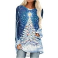 thumbnail image 2 of Ounisa Crewneck Sweatshirts for Women Merry Christmas Lightweight Pullover Christmas Tree Christmas Lights Snowflake Sequin Graphic Tops, 2 of 5