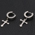 thumbnail image 3 of Anvazise 1 Pair Dangle Cross Earring Long Lasting Stylish Pendant Titanium Steel Men Women Adult Cross Pendant Hoop Earring for Party Black, 3 of 13