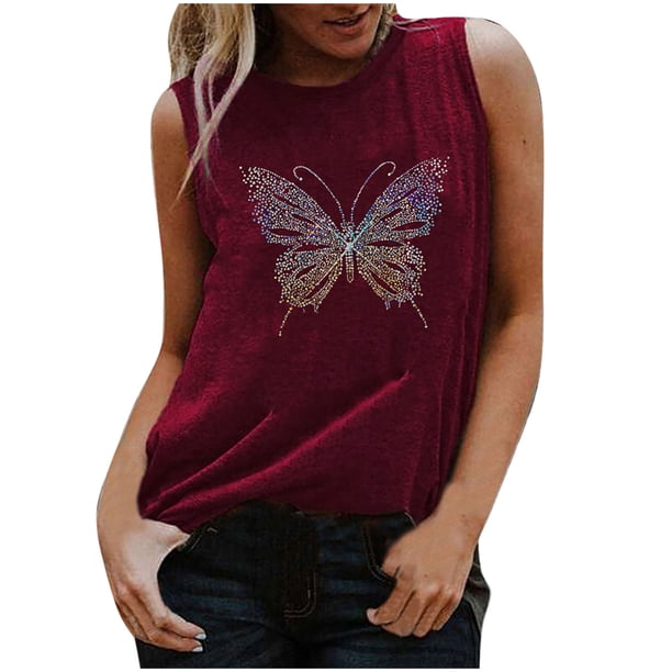 Camiseta sin mangas suelta con cuello redondo y lentejuelas reflectantes coloridas para mujer Pompotops lopia990661