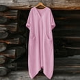 thumbnail image 3 of qucoqpe Summer Linen Long Dress for Women Fashion Casual Solid Color Sleeveless Button Up V Neck Dress Loose Fit Flowy Sundress with Pockets, 3 of 6