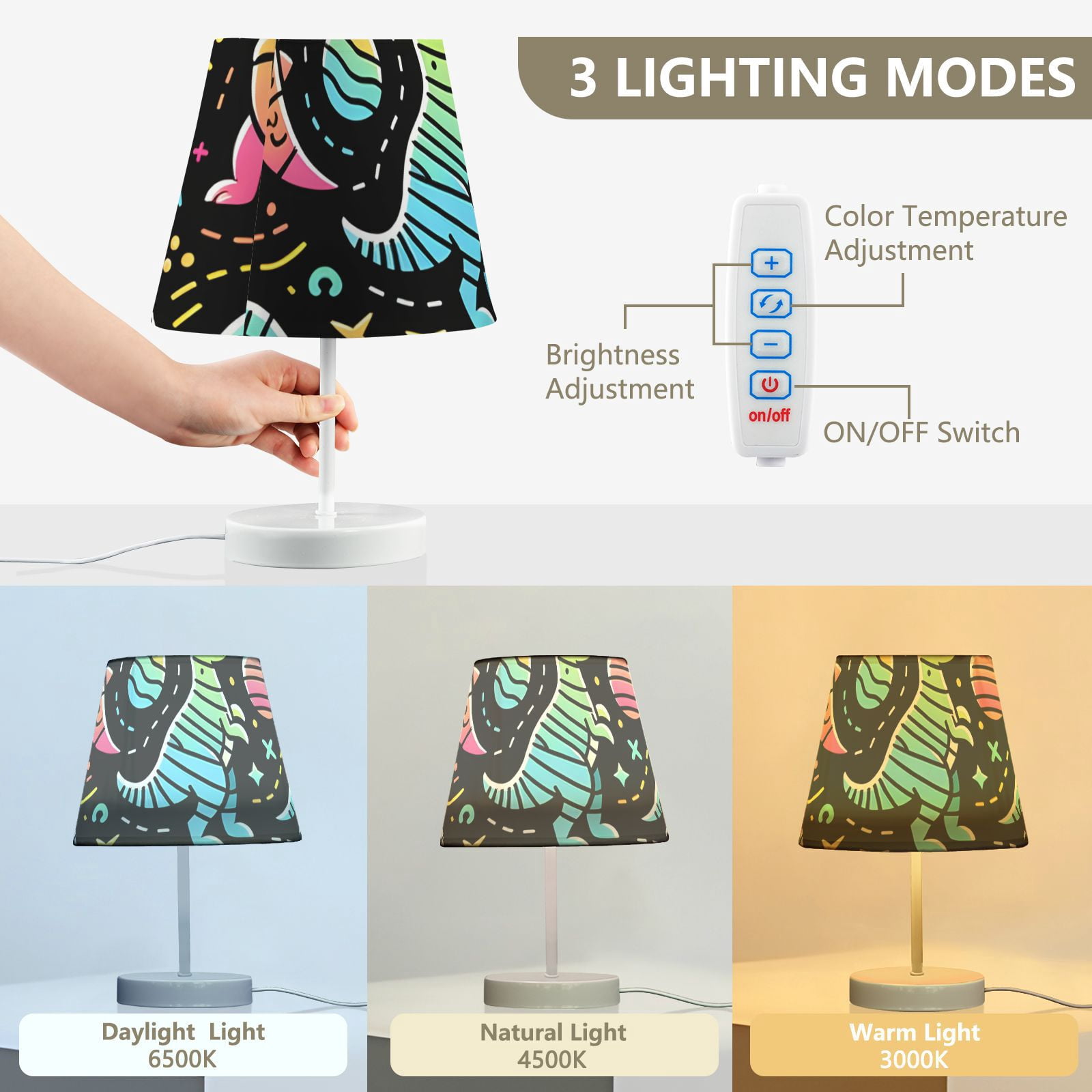Cute Colorful Line Dinosaurs LED Desk Lamp Table Lamp USB Bedside Nightstand Small Lamp for Bedroom Living Room Kids Room