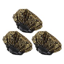 Unique Bargains 3 Pcs Reusable Leopards Spots Shower Cap for Shower Black PEVA