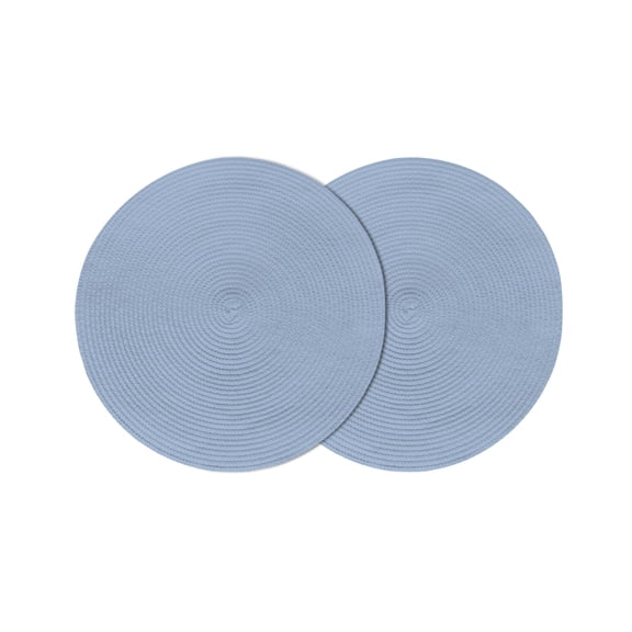 Pure Light Blue Round 15 Inch Placemats Set of 2, Simple Solid Color HeatResistant Non Slip Place Mats for Dining Table, Wipeable Braided Kitchen Table Mats for Housewarming