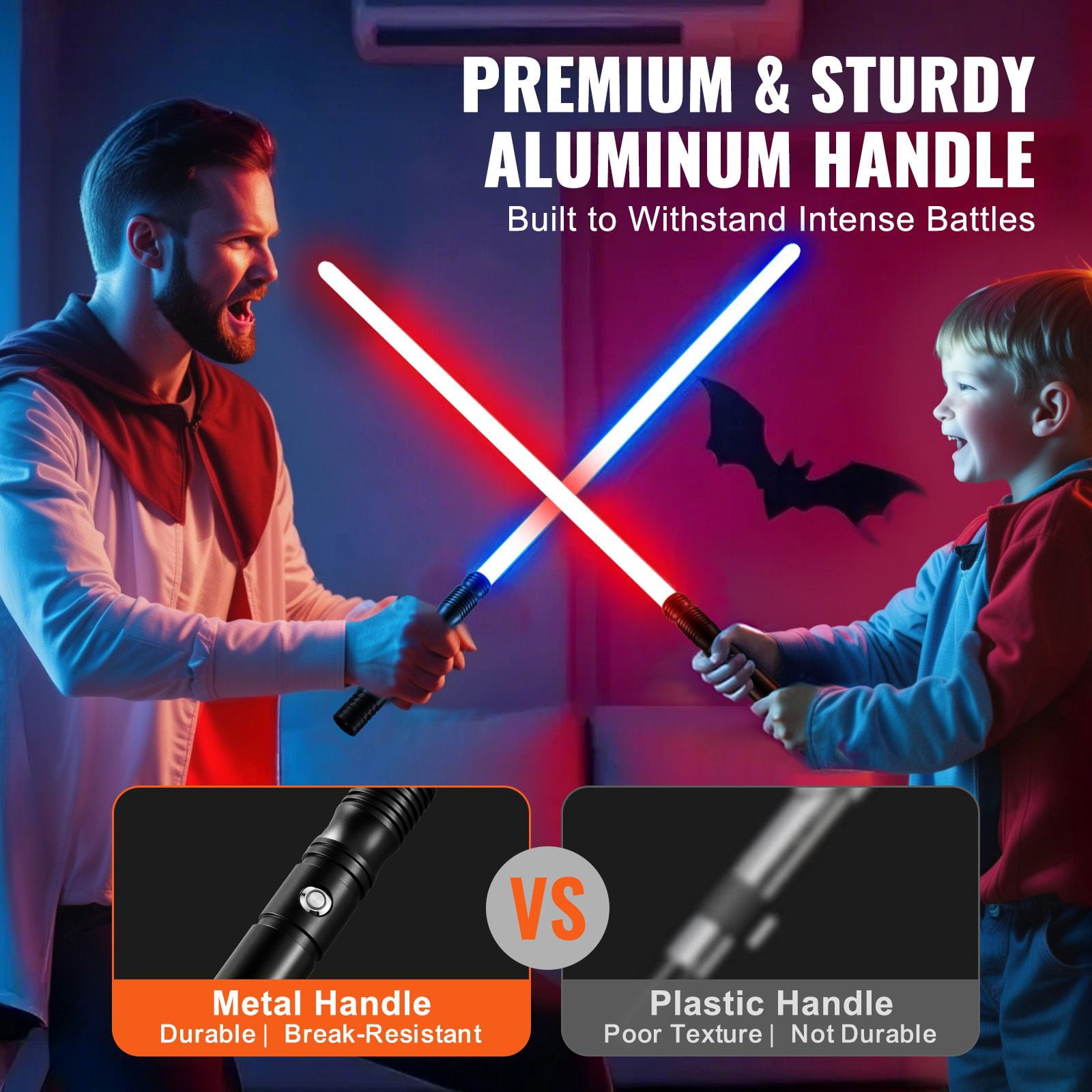 Rechargeable LED Light Sword, 40-Inch with 16 Sound Effects and 12 RGB Light Modes, Motion Control, Aluminum Alloy Handle, Ideal for Halloween and Parties
