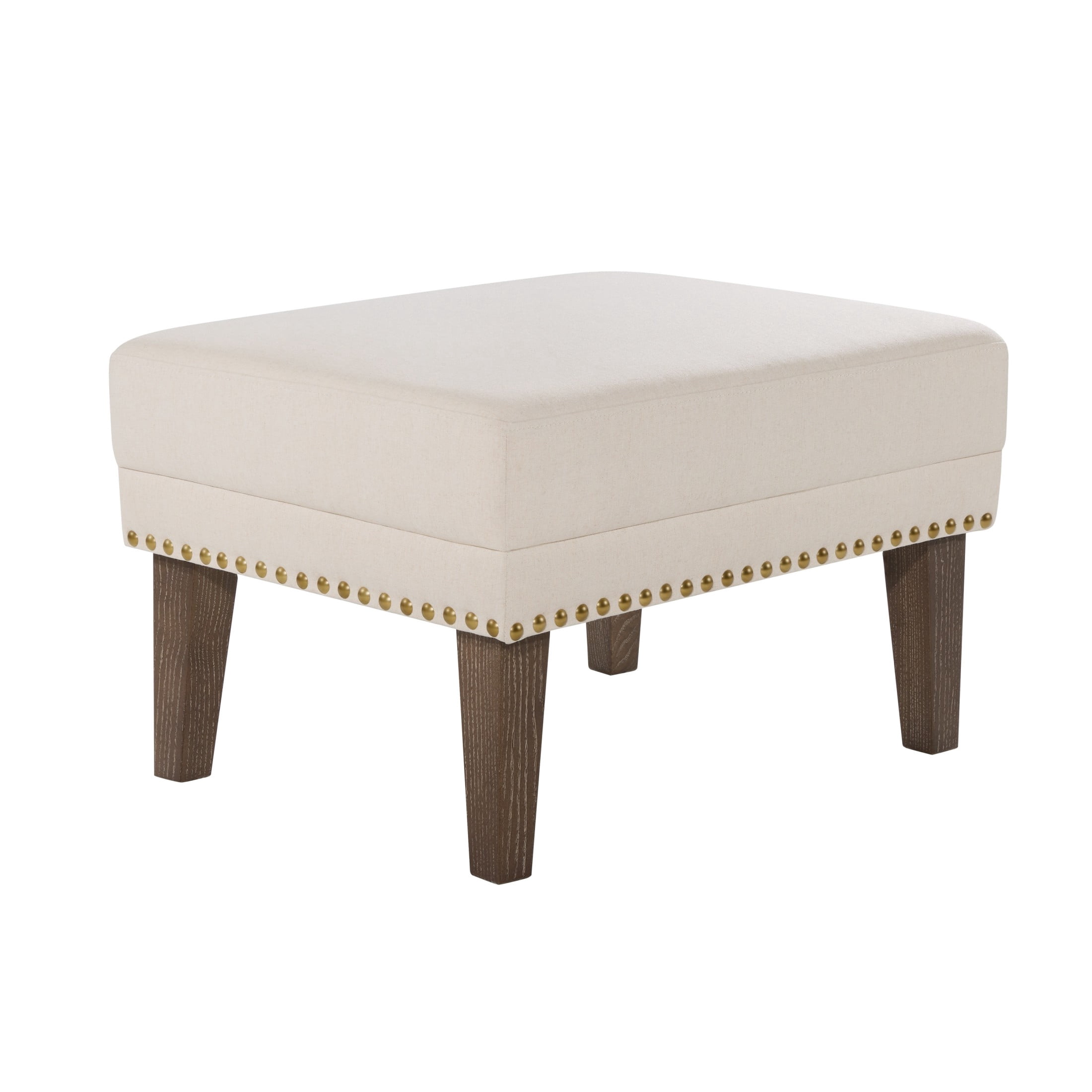 Christopher Knight Home Vintage Upholstered Ottoman with Nailhead Trim, Solid Wood Legs, Beige