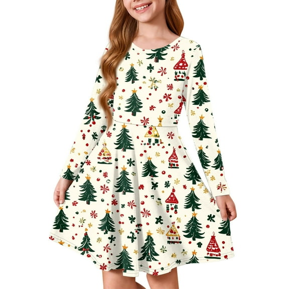 XEGLSBU Girls Christmas Dress Size 6/7 Girls' Printed Dress Girls Christmas Dress Size 6 Red White Size 5-6years