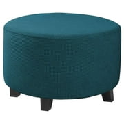 Stretchable Jacquard Polyester Round Ottoman Slipcover Footrest Covers Teal