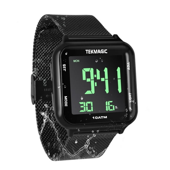 10 ATM Waterproof Stainless Steel Watch for Men Boys Swimming Diving with Stopwatch, Alarm, Dual Time Zone Display, 12/24 Hour Format