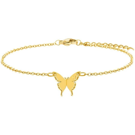 Butterfly Anklet Dainty 18K Real Gold Ankle Jewelry Personalized Simple Initial Letter M Alphabet Unique Beach Gifts for Women Her Girls Mom Daughter Sister Wife Girlfriend H -