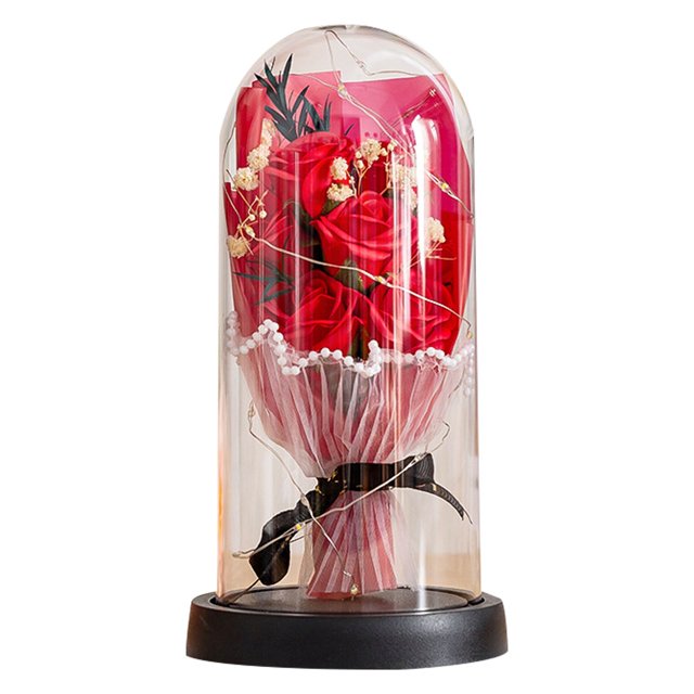 DJN Home & Garden Elegant Preserved Roses In Glass Dome With Warm LED Light – A For All Occasions