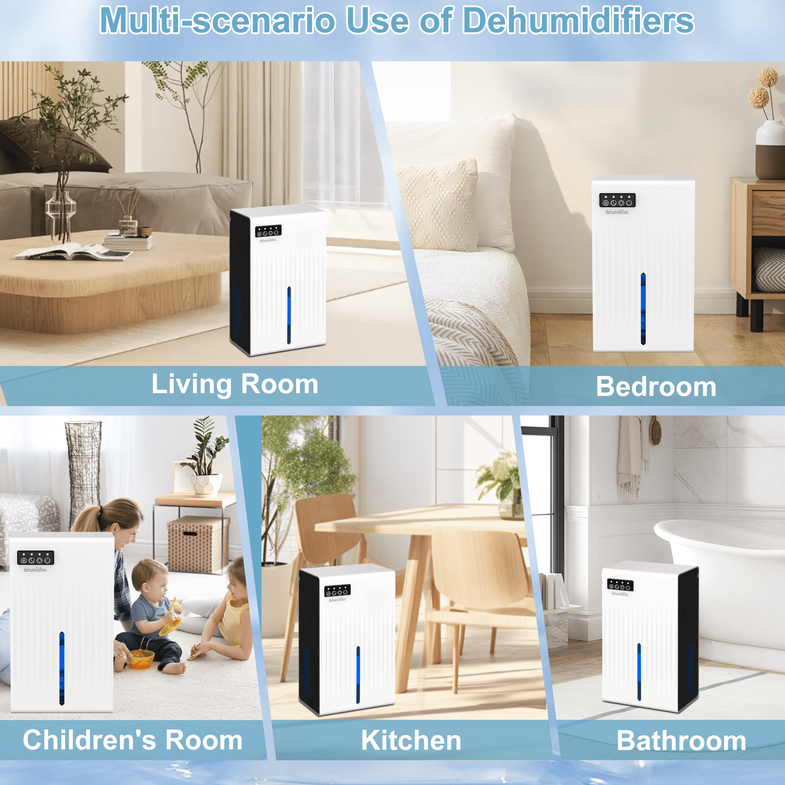 Cobectal Dehumidifier for Home, 900 Sq. Ft., Auto Shut-Off, 95 oz Water Tank, 7-Color LED Light, White