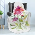 thumbnail image 4 of Dahlia Soft Flannel Fleece Throw Blanket, Paintbrush Flower Blooming Summer Flourishing Nature Growth Theme, Cozy Plush for Indoor and Outdoor Use, 60" x 80", Fuchsia Red, by Ambesonne, 4 of 5