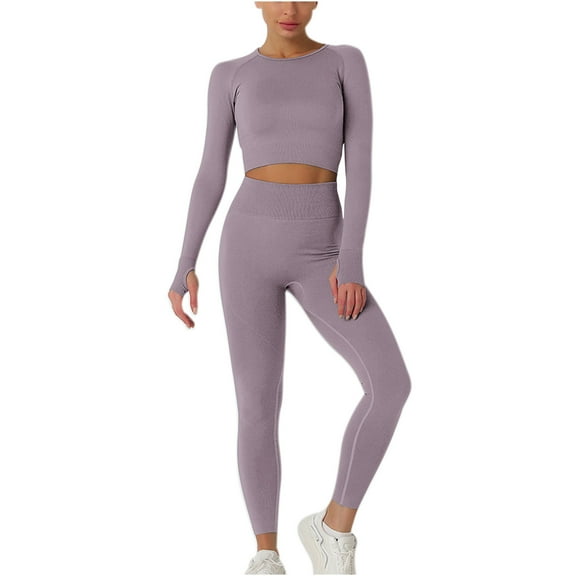 Clearance! QIPOPIQ Women's Leggings Summer Sports Plus Size Seamless Hollow Yoga Long Sleeve Yoga Suit Fitness Running Yoga Set