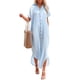 thumbnail image 1 of VISgogo Vestido de playa informal para mujer, color sólido, manga corta, solapa con botones, suelto, para cubrir VISgogo moda, 1 of 8