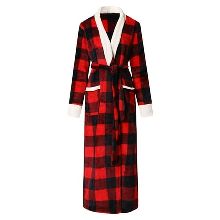 

Dadaria Pajamas for Women Ladies Fashion Casual Lapel Long Shawl Pajamas with Pocket Belt Red XL Women