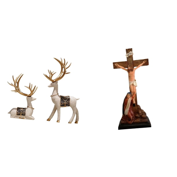 Estatua de alce y ciervo,Figuras de alce y ciervo,decoración del hogar,estatuas de resina,Estatua católica,Colección religiosa de la estatua de la Virgen María,Figura de la cruz de Jesús