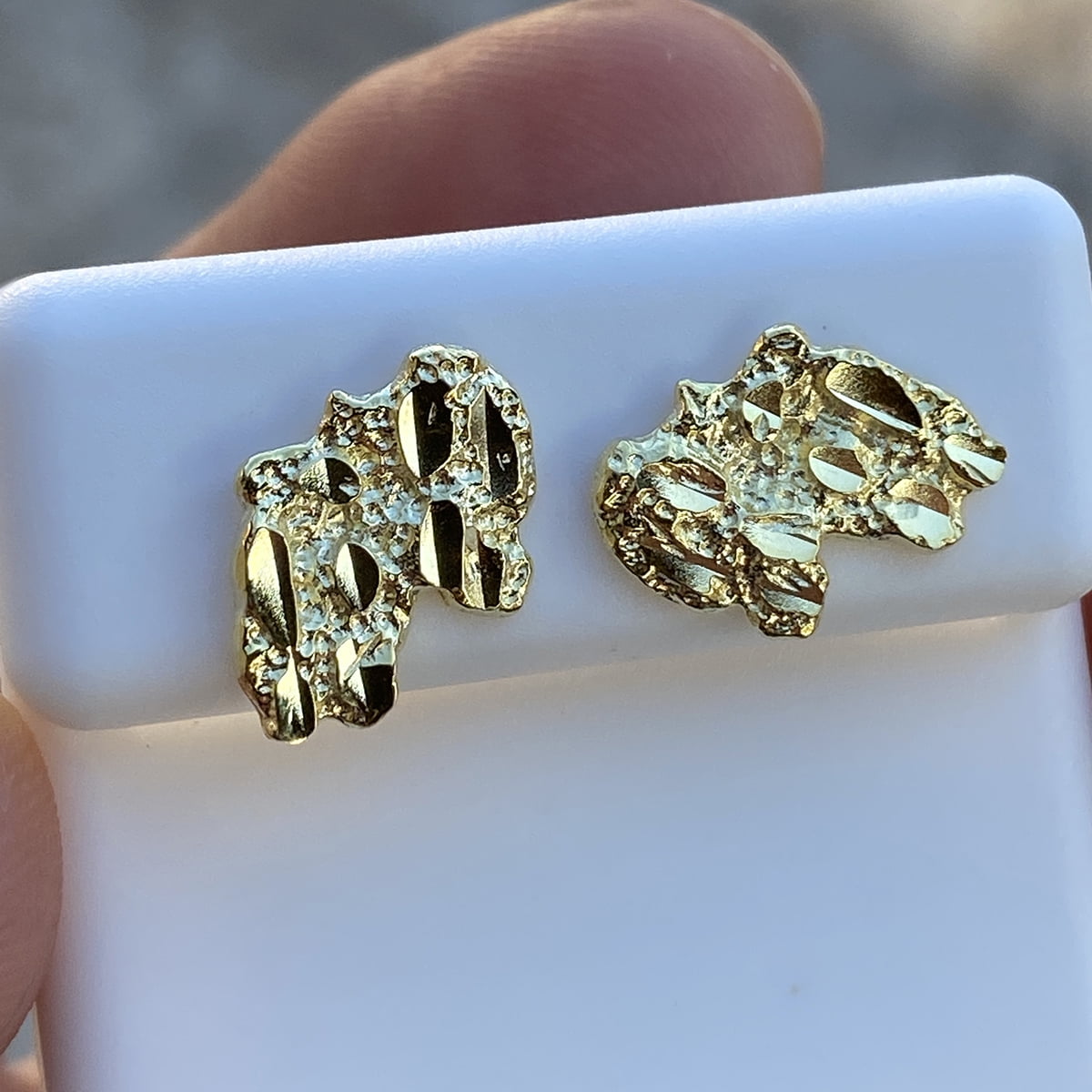 14k Gold Plated Nugget Earrings Solid 925 Sterling Silver Diamond Cut Screw Back 14MM