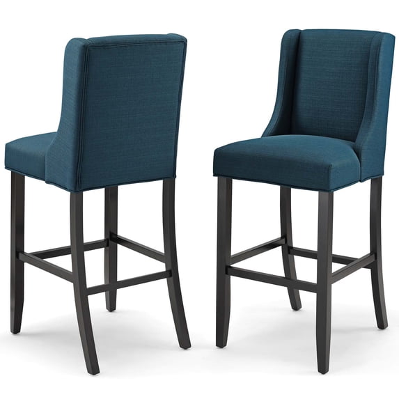 Bar Stool Chair Barstool, Set of 2, Fabric, Wood, Navy Blue, Modern Contemporary Urban Design, Bar Pub Cafe Bistro Hotel Restaurant Hospitality