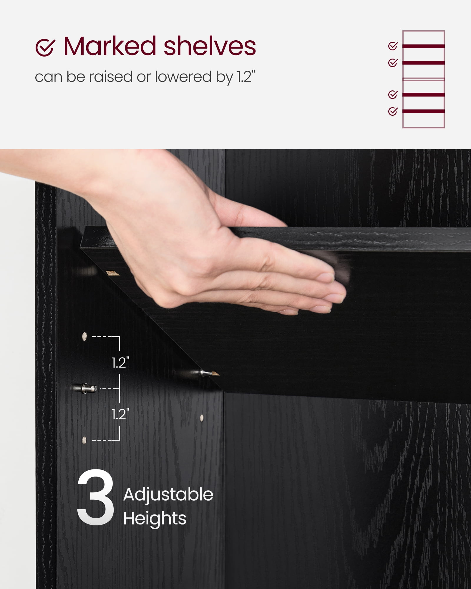 5 Tier Open Modern Standard Bookcase, Particleboard Black, 52.7"