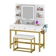 thumbnail image 3 of Dextrus Vanity Desk Set with Light Mirror & Power Outlet, Makeup Table with 3 Drawers, Adjustable Cabinet/Makeup Vanity Stool for Women, Girls - White, 3 of 10
