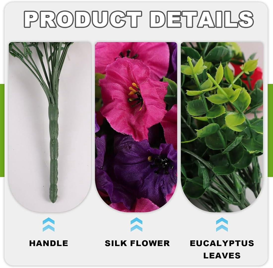 UV Resistant Hanging Artificial Morning Glory Vine, 4-Pack Outdoor Artificial Flowers, Hanging Morning Glory Artificial Flowers for Spring Garden Porches Home Decor (6, Pink)