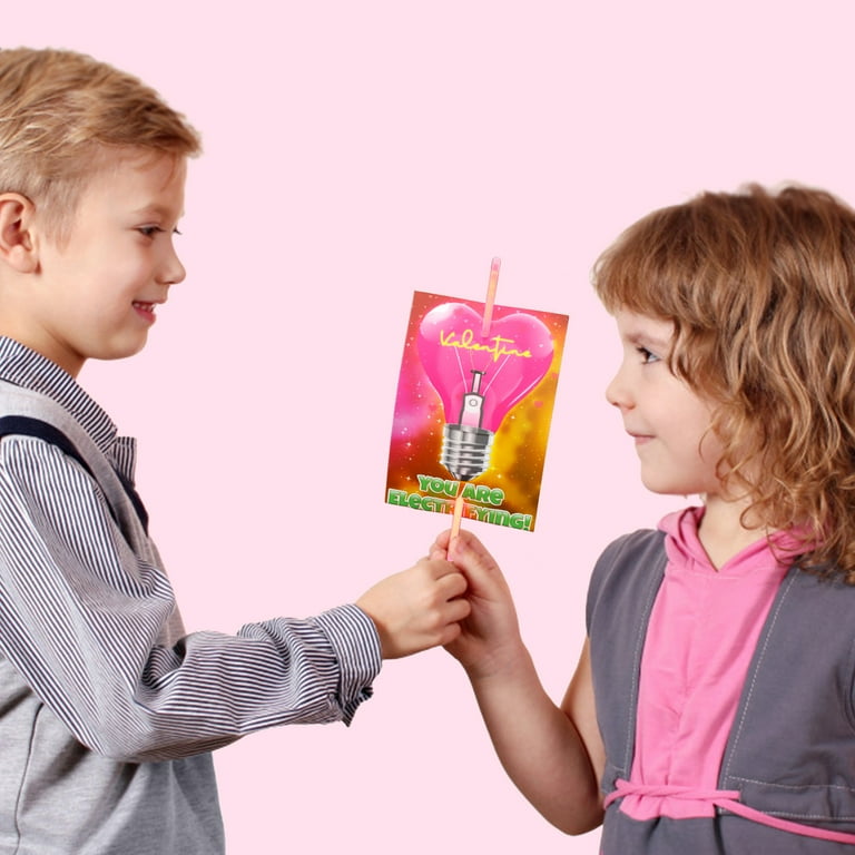 24 Pack Valentine's Day Cards With Glow Lizards - Classroom Exchange Gifts For Kids Party