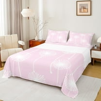Manfei Dandelion Print Twin Sheet Sets for Kids, Dreamy Plant Botanical Twin Fitted Sheet, Princess Pink Style Flat Sheet, Super Cozy Room Decor, 3-Piece