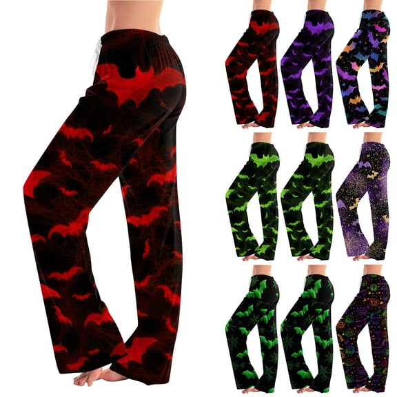 Halloween Pajamas for Women Drawstring Stretch Lounge Pants Soft Comfy Sleep Bottoms Cute Loose Palazzo Pj Pants Purple 2XL