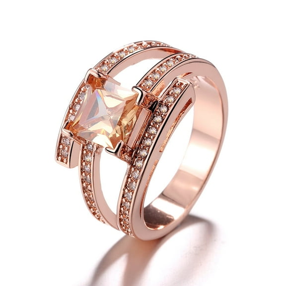 18K Rose Gold Plated Champagne Cubic Zirconia Cocktail Ring