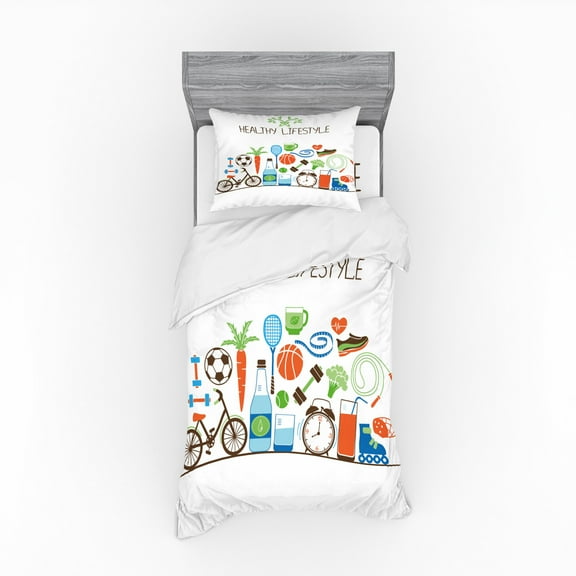 Ambesonne Fitness Bedding Set 3 Pcs, Colorful Wellness Themed, Twin, Multicolor