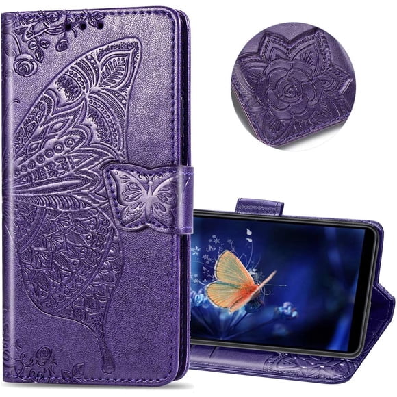 Huawei P30 Lite Étui Portefeuille, COTDINFORCA Motif Papillon en Relief Ensemble de Cartes à Rabat Étui en Cuir, Corps en PU Avancé
