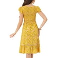 thumbnail image 3 of INSPIRE CHIC Valentine's Day Women's Dresses Cap Sleeves Smocked Floral Summer Midi Sundress XL Yellow, 3 of 7