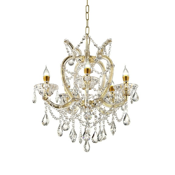 Five Light Glam Gold and Faux Crystal Chandelier